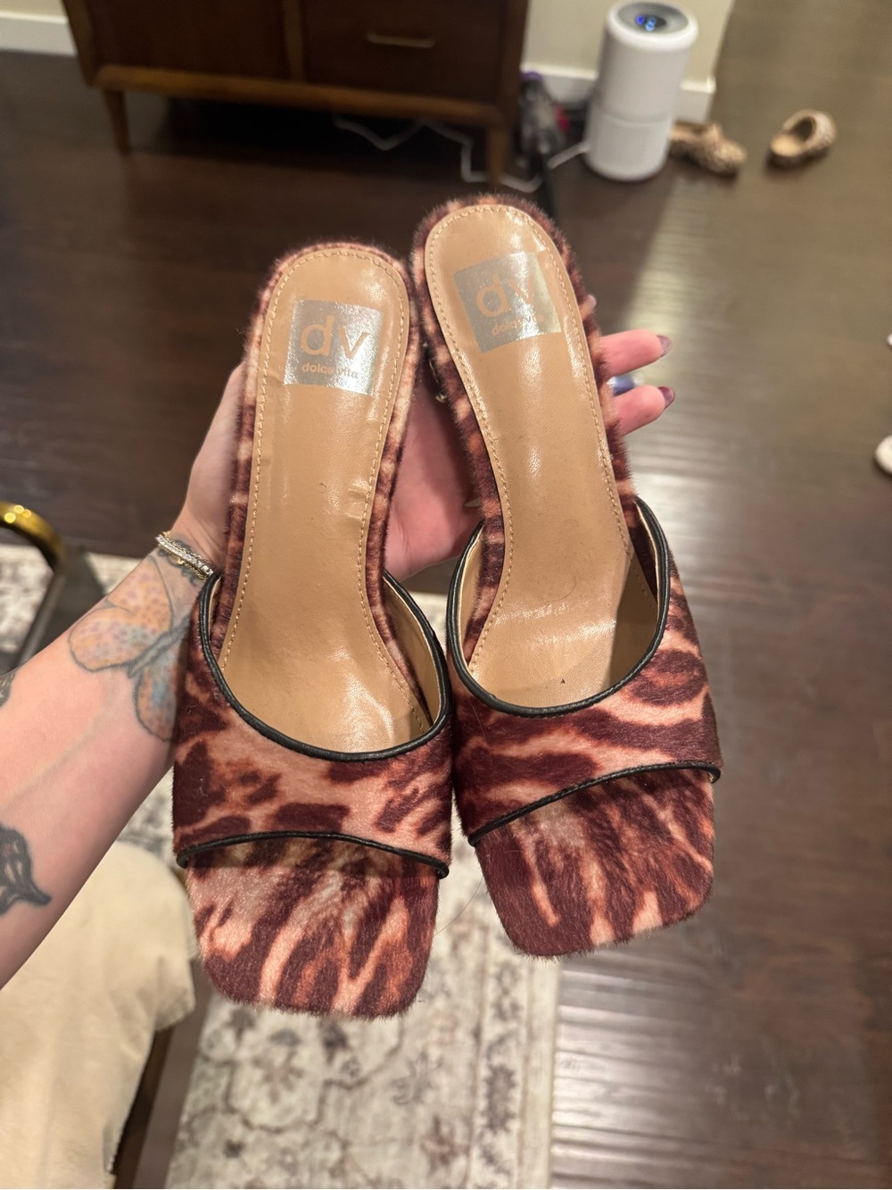Dolce Vita Brown Animal-Print Open-Toe Mules